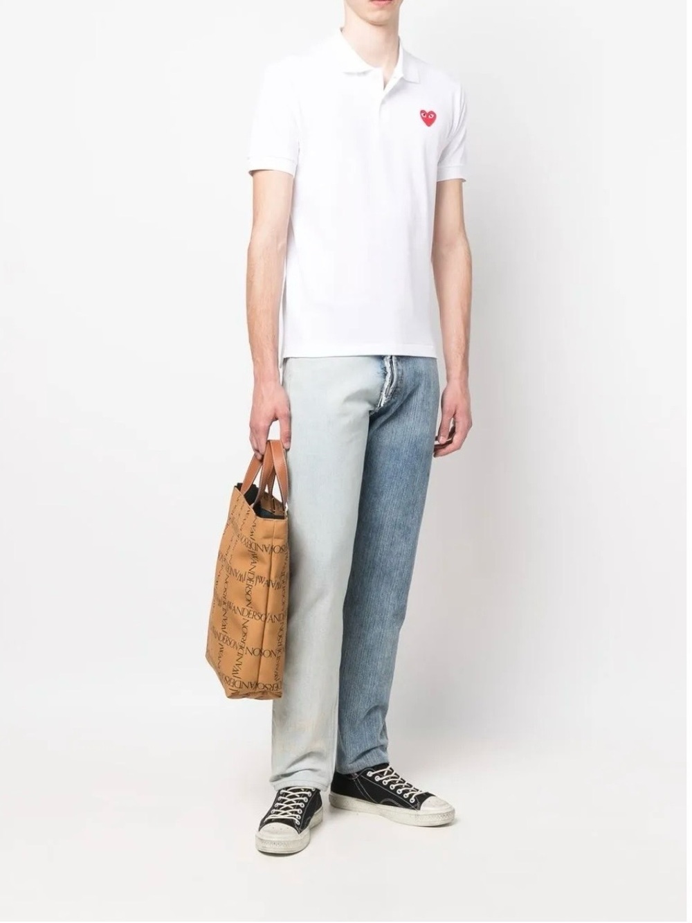 Comme des Garçons PLAY White Polo with Red Heart Patch NWT